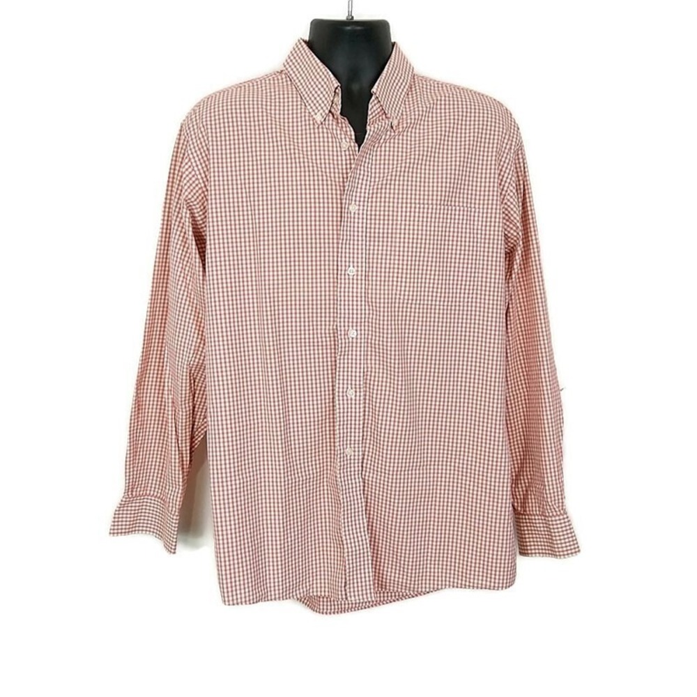 Jos A Bank Button Down Shirt Mens L Red Tan Gingham Travelers Collection Preppy